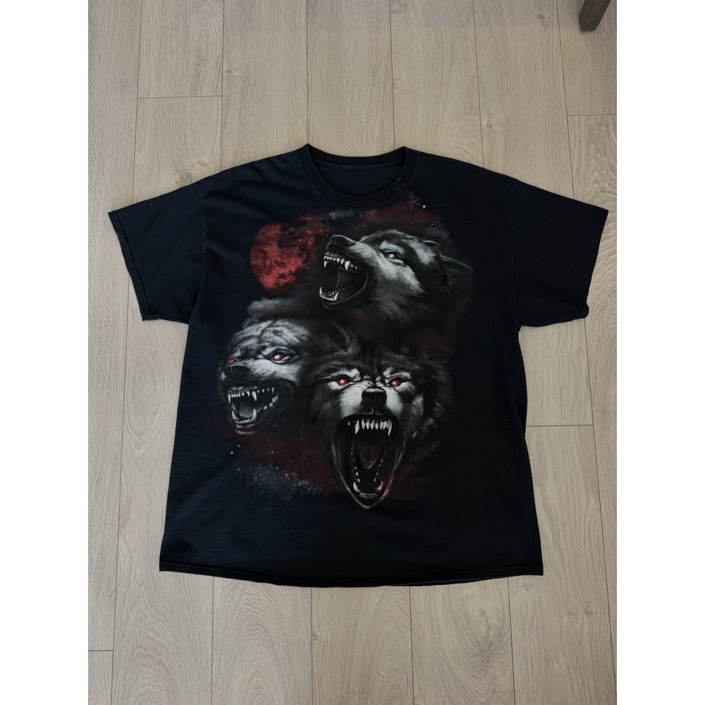 Wolf Shirt Adult XL Black Short Sleeve Graphic Vintage 1042